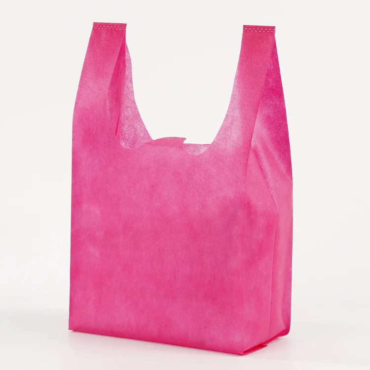 Custom logo printed eco reusable heat seal non woven vest shopping bag for supermarket non-woven t-shirt bag