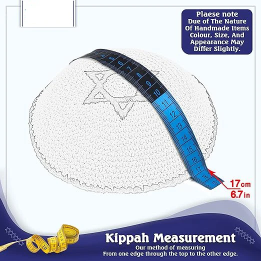 Pure Handmade High-End DMC Jewish Star Of David  Kippot 20cm With Silver Or Golden Cord Kipa Kippa  For Men Or Boys