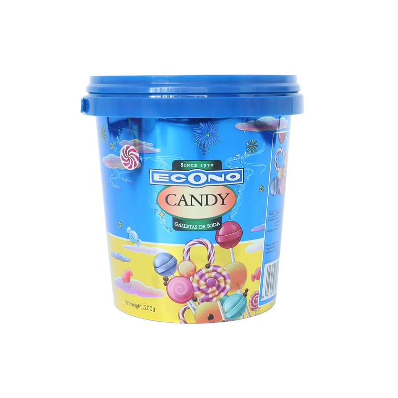 Custom round Plastic Bucket with Lid and Handle Printed Logo in Color for Candy Food Packaging for Paint and Oil Usage