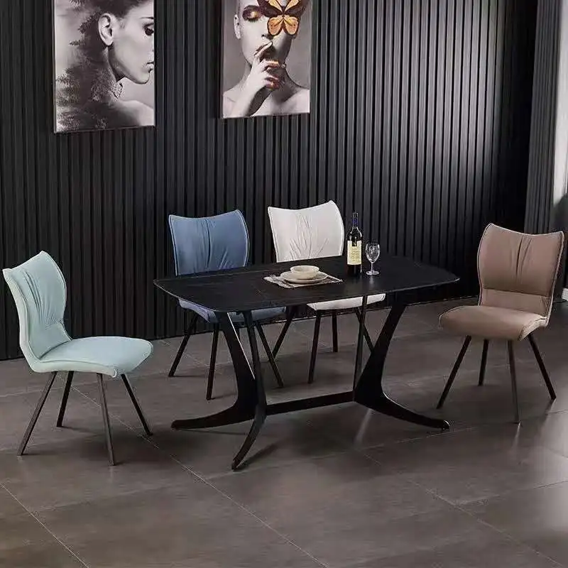 
Fabric or Faux Leather Covers High Back Dining Chair with Matte Metal Legs Nordic Restaurant Modern Upholstery Furniture 