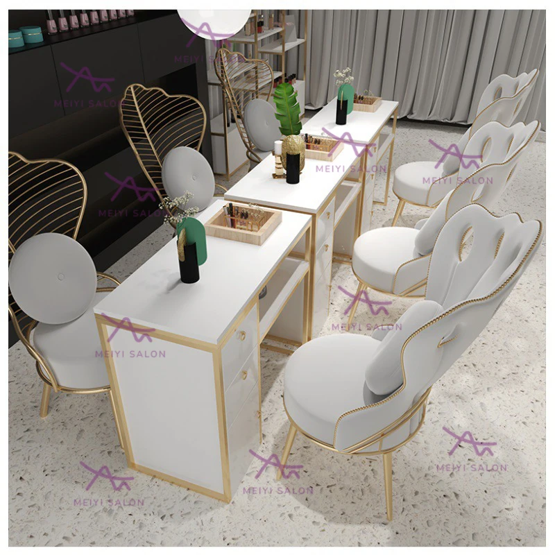 Beauty Salon Nail Bar Station Light Luxury Manicure Nails Desk with Drawers Eco Board Portable Nail Table with Storage
