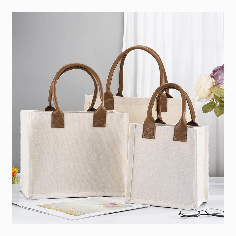 Customizable  canvas bags custom logo and pu handle Shopping Bags for Your Business or Event  mini canvas boat tote bags