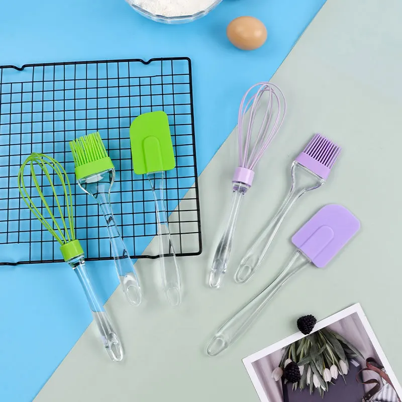 Silicone Non-Stick Heat Resistant Kitchen Cooking Utensil Set for Mixing (1 Spatula, 1 Brushes, 1 Whisker)
