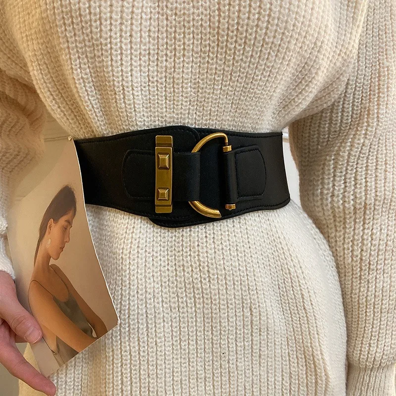 PU Leather Waist Belt for Women Vintage Casual Chic Dress Black Coat  Belt with Metal Buckle Vintage Leather Belt