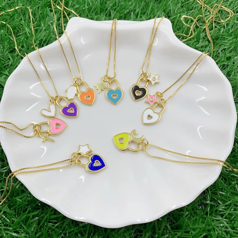 Popular gold plated box chain Enamel Love Pendant Minimalist Accessories Nickel Free Jewelry Wholesale