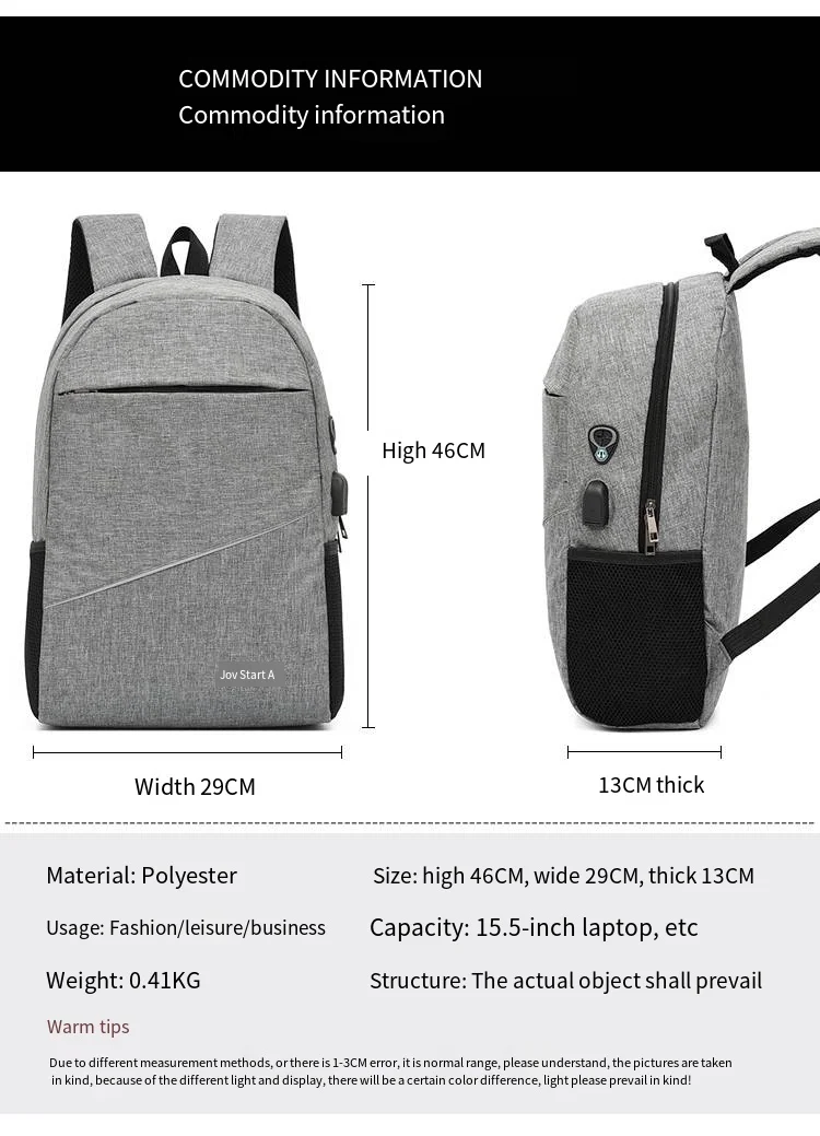 Custom logo 3 in 1 laptop bags multi color unisex USB charging three-piece set laptop backpack