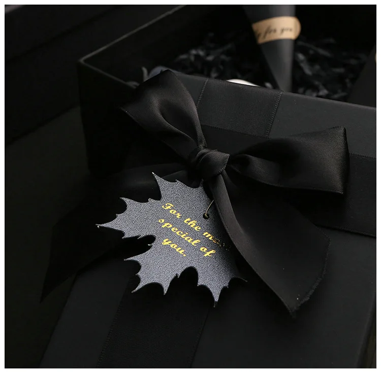 Подарочная коробка на день рождения, в наличии, черная Подарочная коробка, Высококачественная деловая Подарочная коробка с бантом, сумочка на заказ