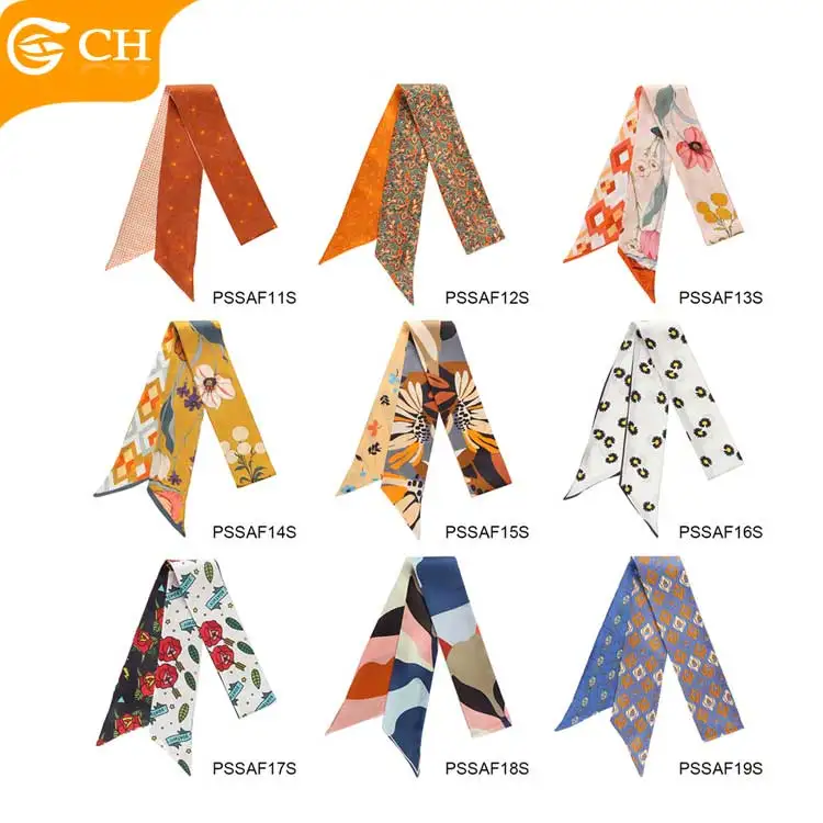 Ready To Ship High Quality Women Silk Scarf Fancy Flowery sharp Corner Skinny Scarves Wholesale 100% Silk Bevel Scarf For Women