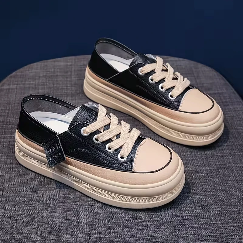 Женские 2024 кроссовки из мягкой кожи с круглым носком