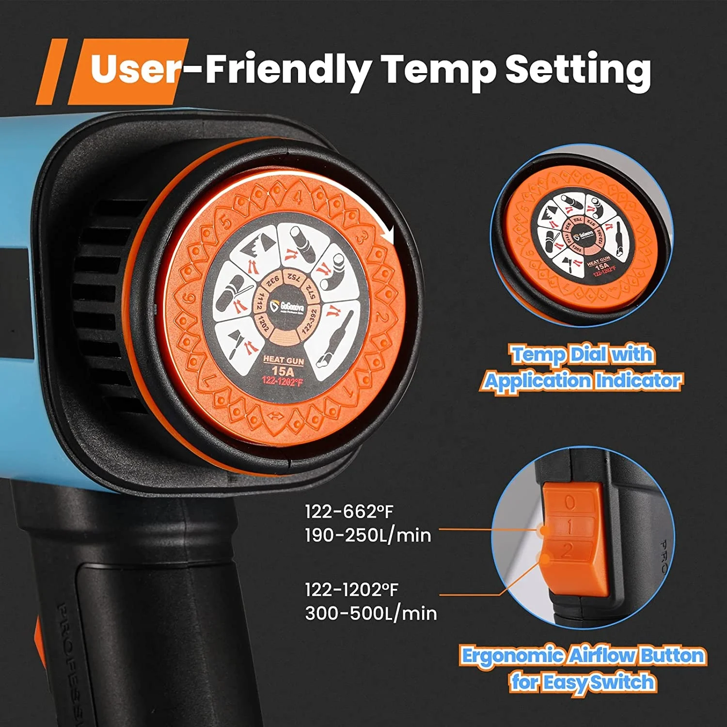 1800W Heat Gun,Heavy Duty Soldering Hot Air Gun,  with 5 Nozzles