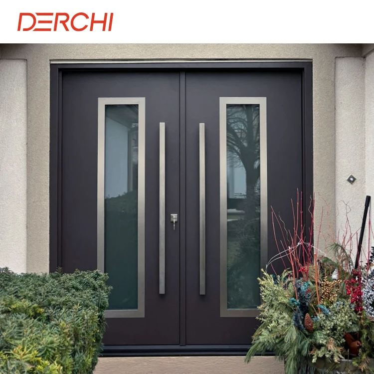 DERCHI Modern Design Security Aluminum Entry Door Exterior Security Steel Doors Homes Rntrance Villa Security Entrance Doors