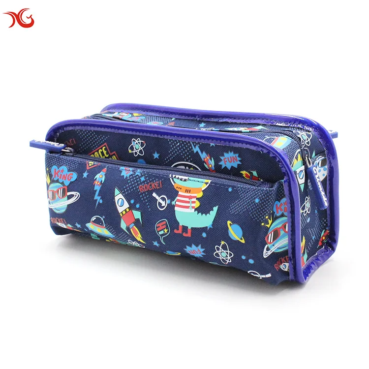 2022 Hot Sale Allover Printing Pattern Double Pocketspencil Case Custom Pvc Pencil Bag Pencil Box Stationery