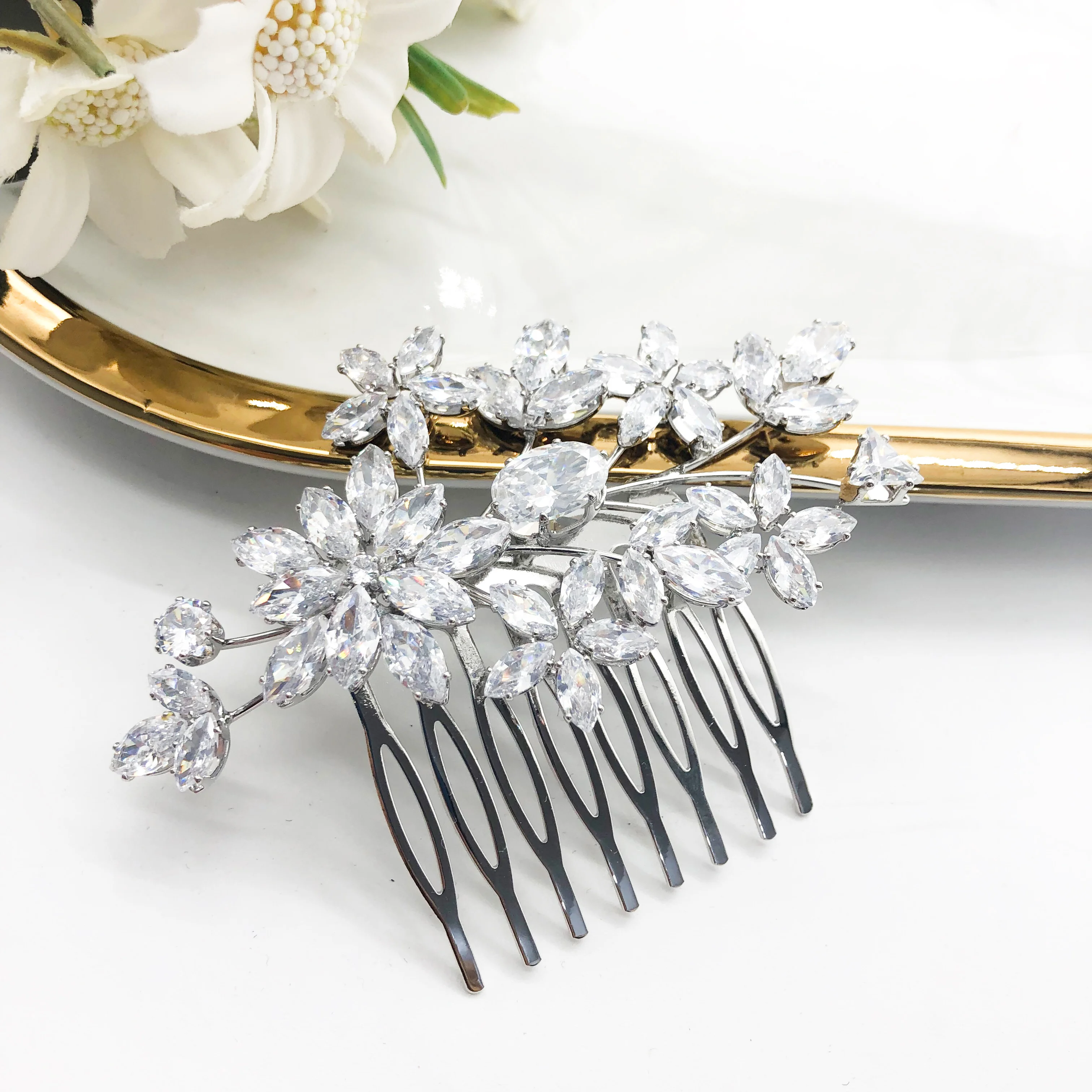 Fashion Handmade Zircon Flower Leaf Headdress Accessories Bridal Jewelry Wedding Hair Combs