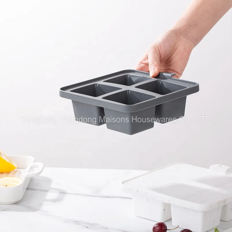 Maisons New Products BPA Free Ice Maker Cube Moulds With Lid Reusable Food Grade Silicone Ice Cube Tray