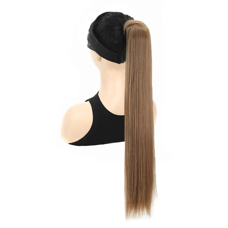 27Inch Straight Ponytail Hairpiece Extension Natural High Temperature Fiber Synthetic Hair Elastic Band Ponytail Hair Extensions