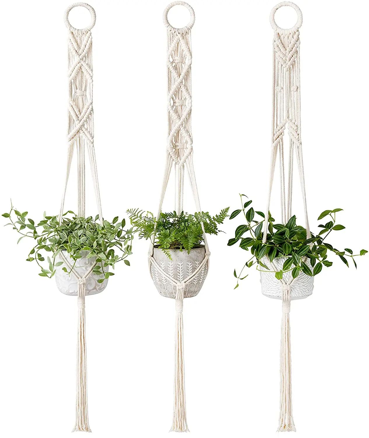 LANGUGU Set of 2 Macrame Plant Hanger with Wooden Dowel Wall Hanging Planter Basket for Indoor Outdoor Flower Pot Plant Holder