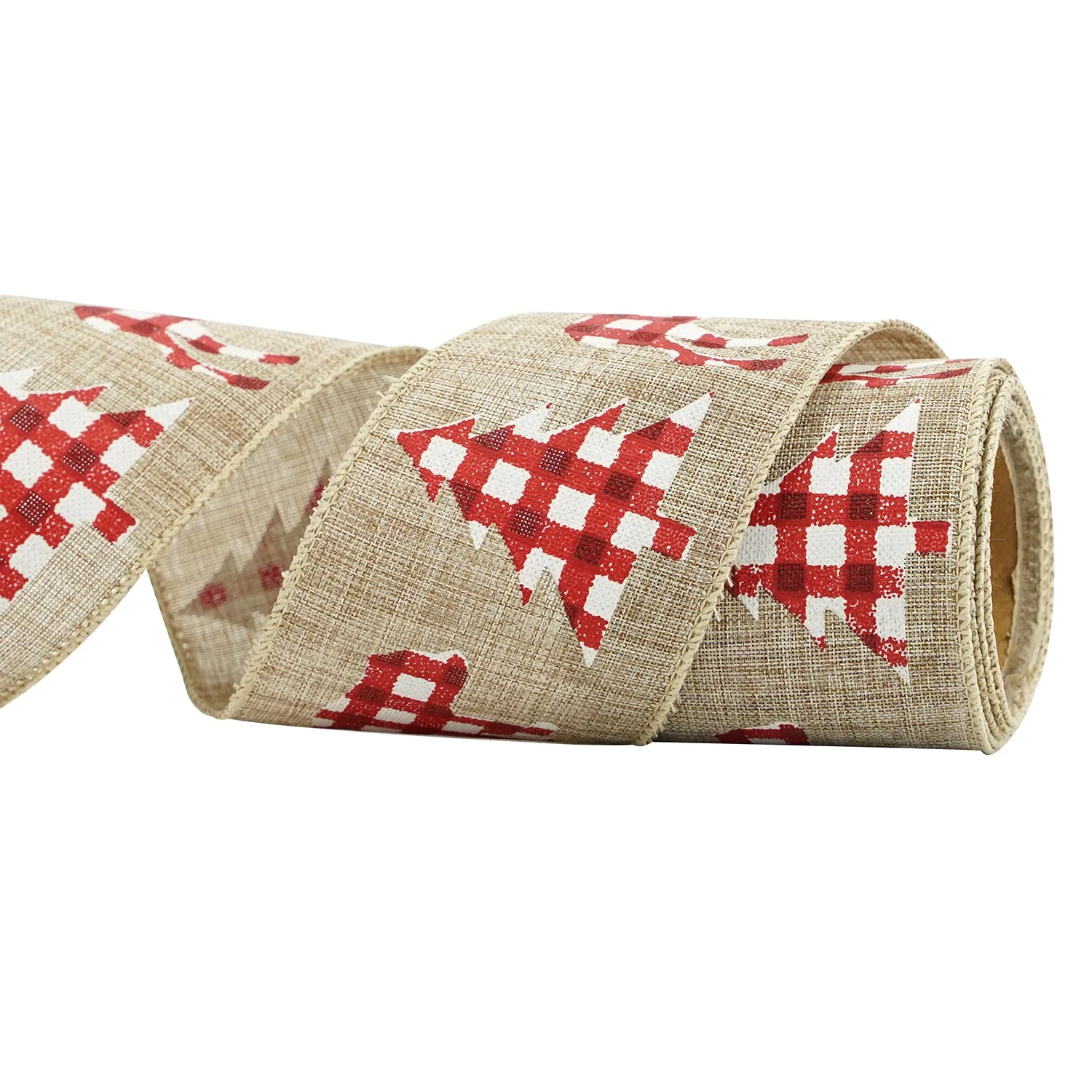 Midi Customized Luxury Glitter Ink Printed Classic Jute Burlap 2.5 Inch Wired Christmas Ribbon For Crafts