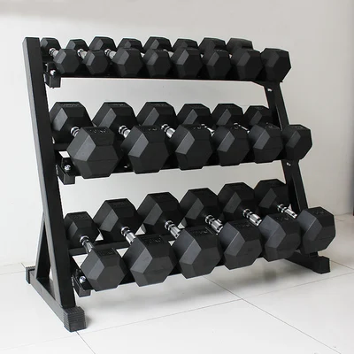 Wholesale Gym Hexagonal Rubber Coated Dumbbells Black Cast Iron Dumbbells Hexagonal Dumbbells