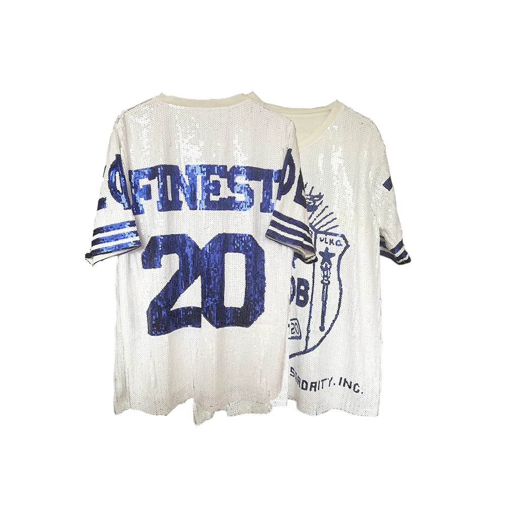 Sigma Gamma Short Sleeve  alpha White P Gold Sequin Letter Sorority clothing Greek Letter Casual Sequin T shirt Graduation Party