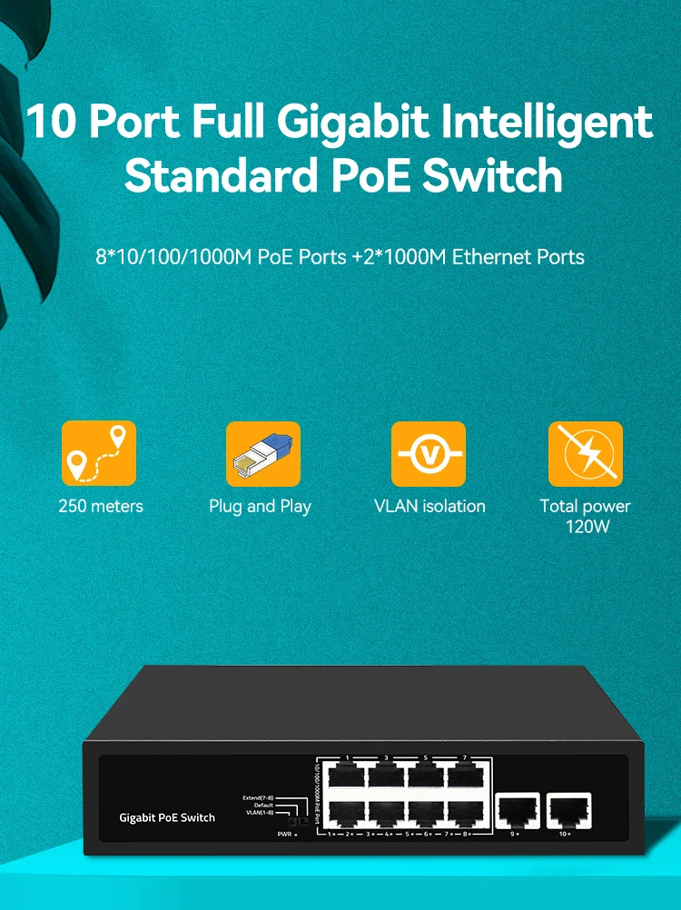 Sailsky 8 port gigabit ethernet network poe switch SY-8G2GP