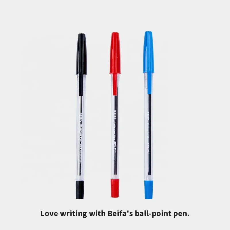 BEIFA AA211 1.0mm fine tip plug in type Factory price customizable Ball Pen 3 ink color black blue red Ballpoint Pen