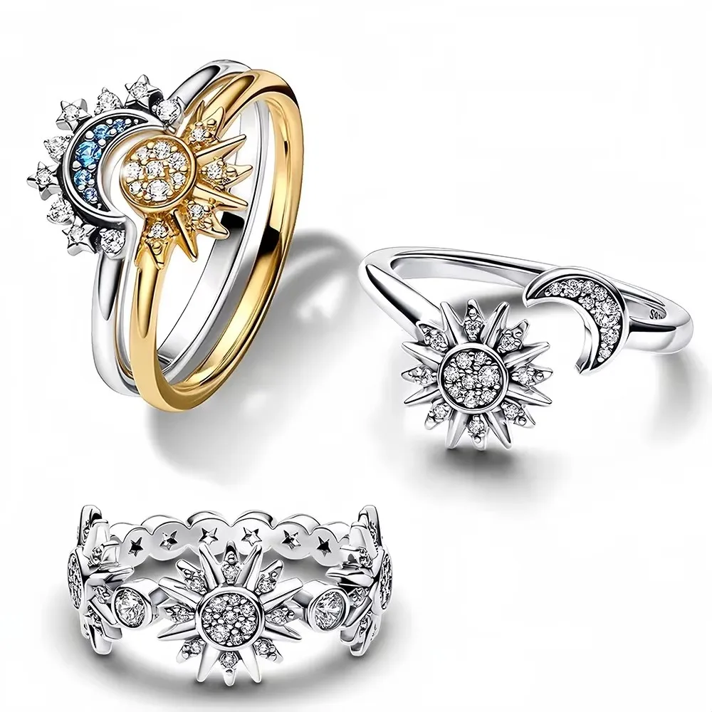 Солнце и Луна Кольцо 925 стерлингового серебра Модный Оригинальный браслет iPandora ювелирные подарки свадебные аксессуары женское кольцо