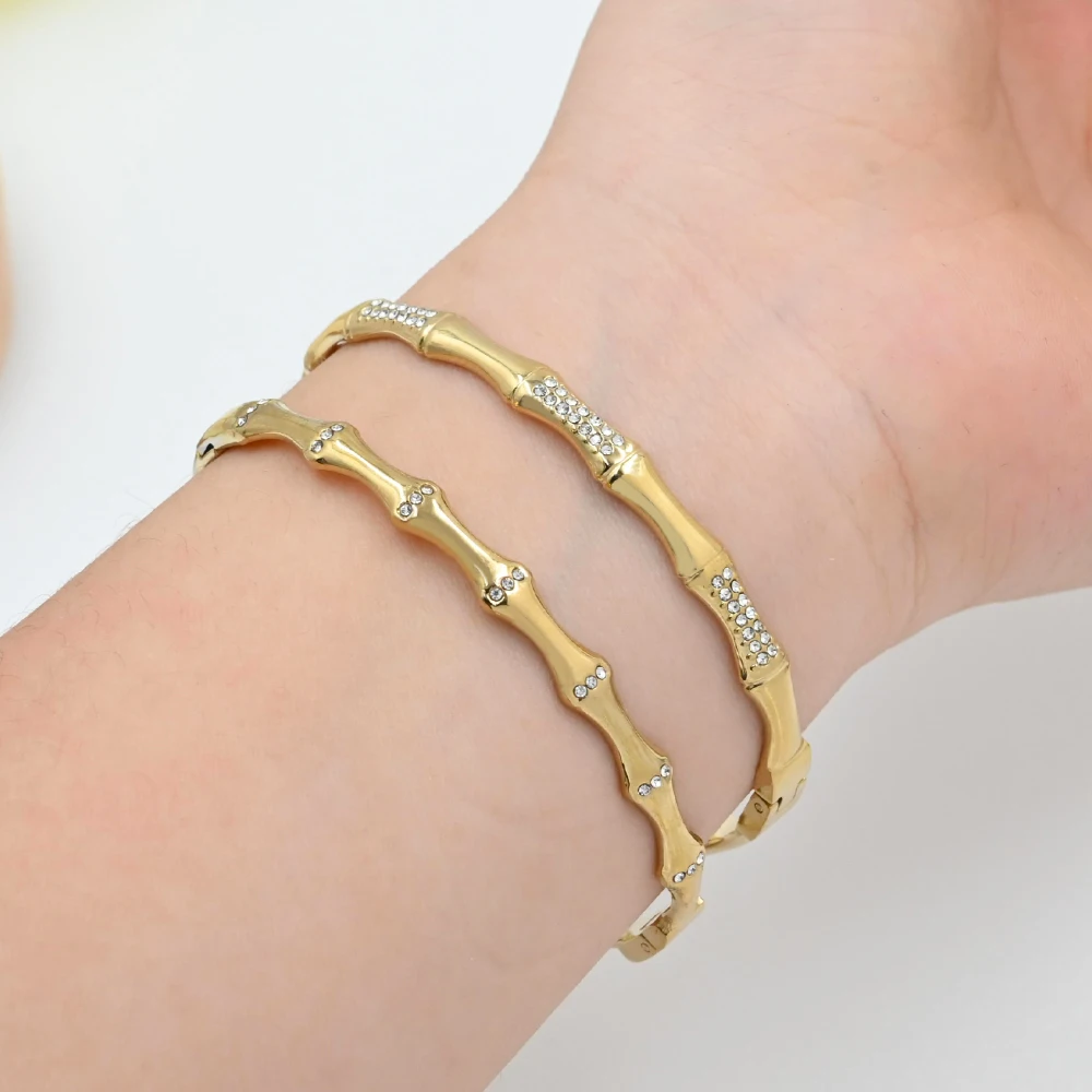Fashion Gilded Cubic Zircon Snake Bone Bamboo Joint Bracelet Jewelry Charm Stainless Steel Bangles Wholesale Women Accessories