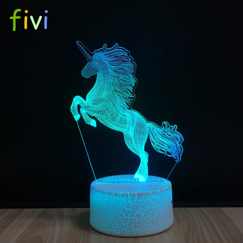 Unicorn 3D Night Light 7 Colors Changeable Touch sensor Control Optical Illusion Bedside Lamp