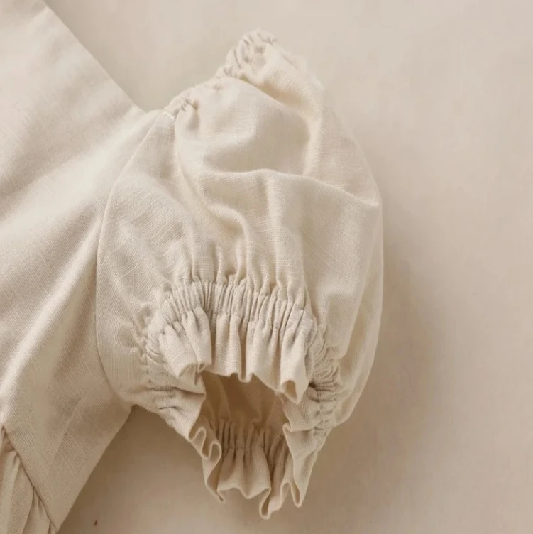 Summer Season Casual Toddler Dress for Little Girl 100% Cotton and Linen Puff Short Sleeve Button down O-Neck Pattern dresses