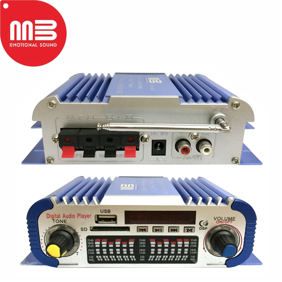 Cheap hot sale top quality usb sd fm mp3 bt wireless bt 2 channel 12v mini car amplifier