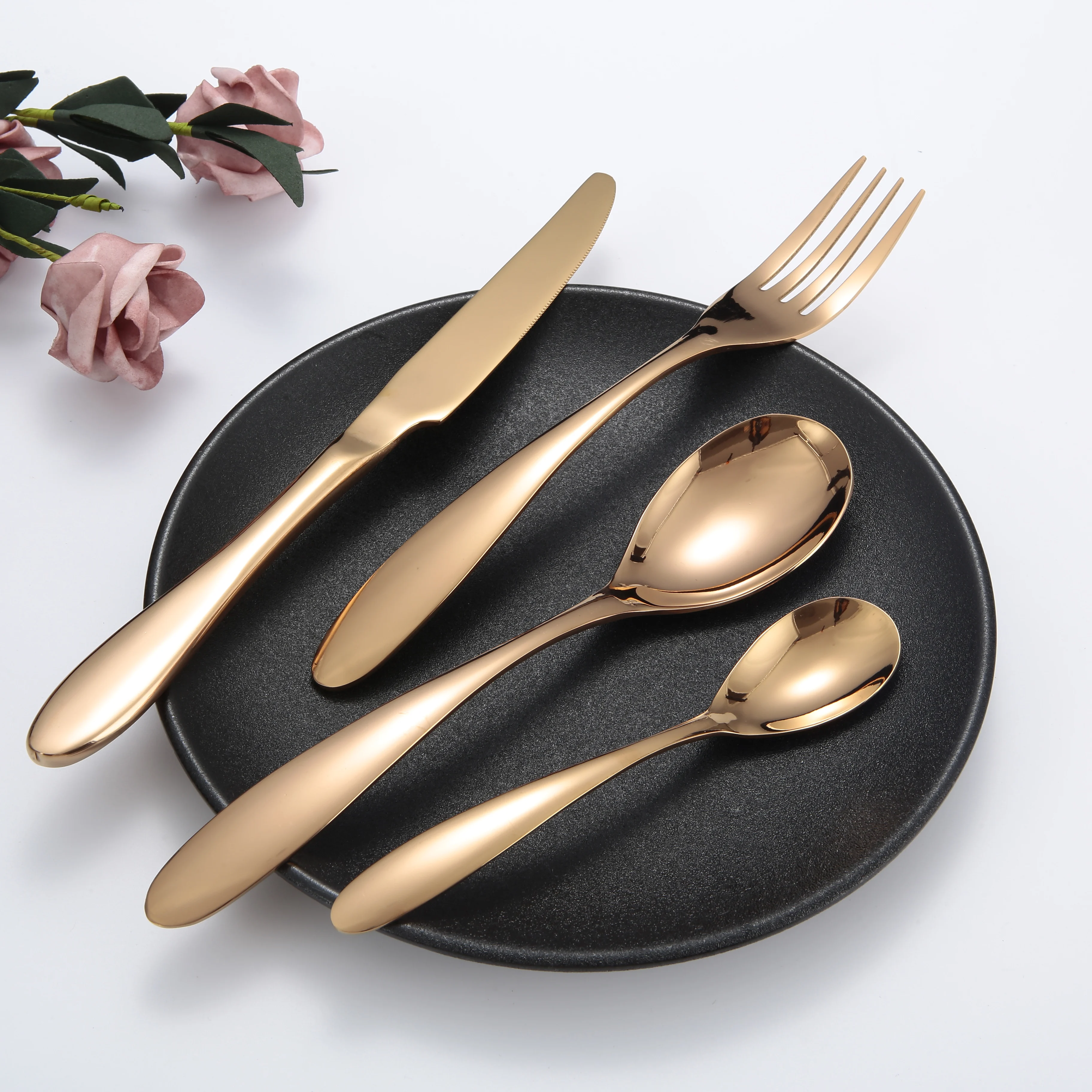 
Wholesale 304 spoons forks knives gold cutlery set stainless steel gold cutlery set wedding 