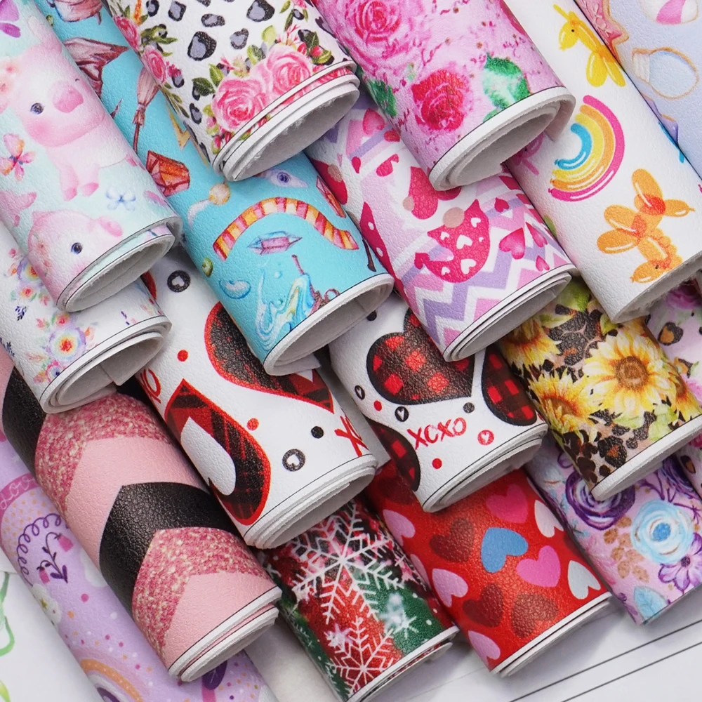 30 x136 cm Faux Synthetic Leather Fabric Sheets Printed Vinyl Leather for Hair Bow Bags Shoes Crafts Material