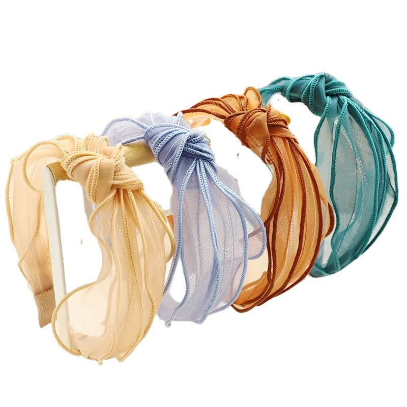 women Small Fresh Knotted hairband Mesh Bow Headband Fashion Light Daisy Flower Print knot Headband Girls