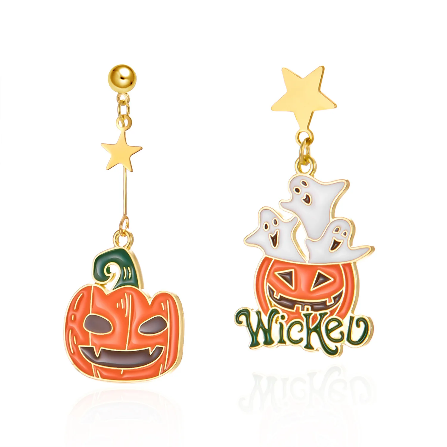 Personalized Halloween Witch Pumpkin Ghost Skull Long Dangle Earrings Enamel Flower Cat Hook Drop Earrings