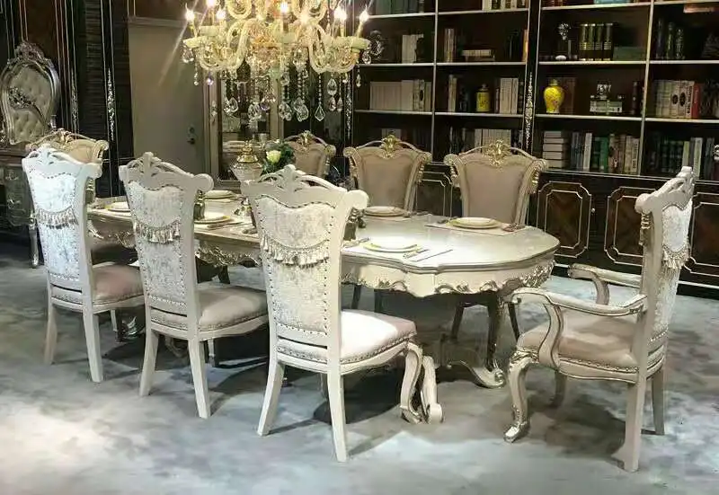 Роскошная домашняя высококачественная мебель для столовой из массива дерева под заказ Античный стиль большой стол с стульями