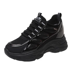 Женские сетчатые кроссовки на танкетке, повседневные дышащие спортивные туфли на шнуровке, со скрытым каблуком, увеличивающие рост, 2022