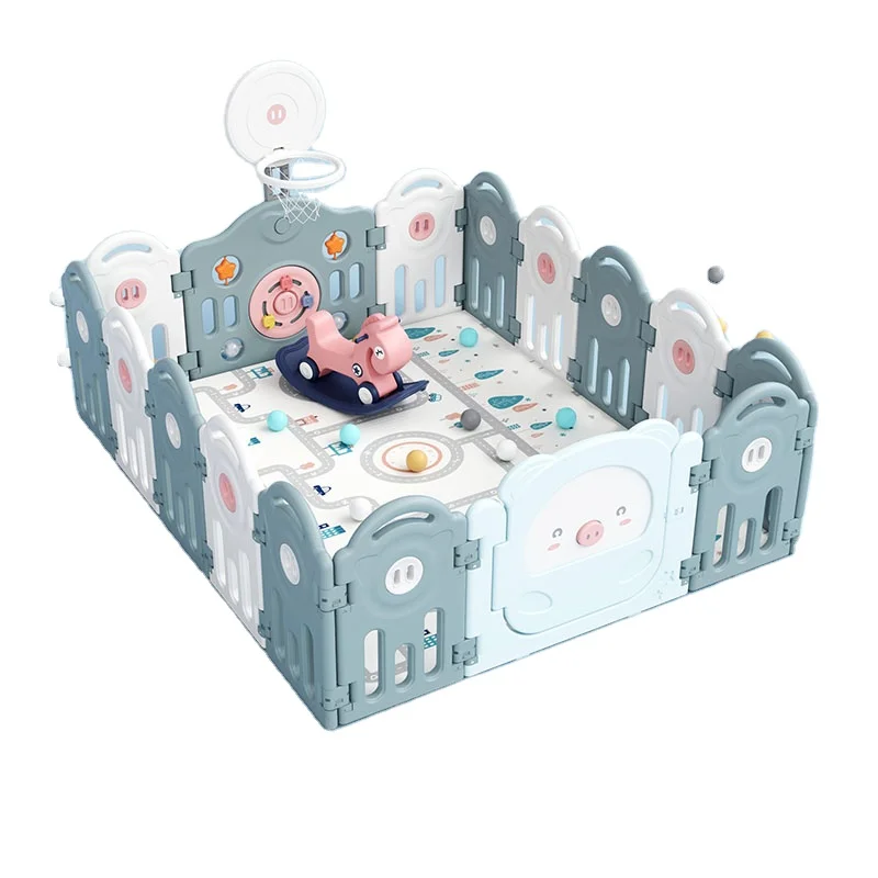 
2021 Updated Pig Theme 16 Panel 2 gates Baby Playpen Adjustable Shape Folding Foldable Safety Activity Center 6 Months Baby Toys 