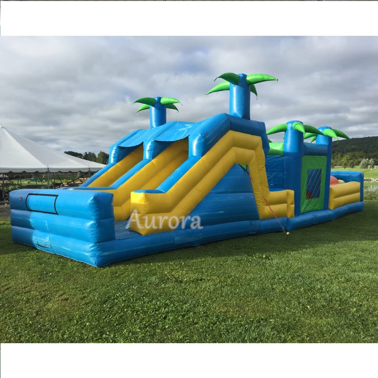Giant party rental equipment blow up kids bounce house juegos inflables wipeout inflatable plam tree obsatcle course for pool