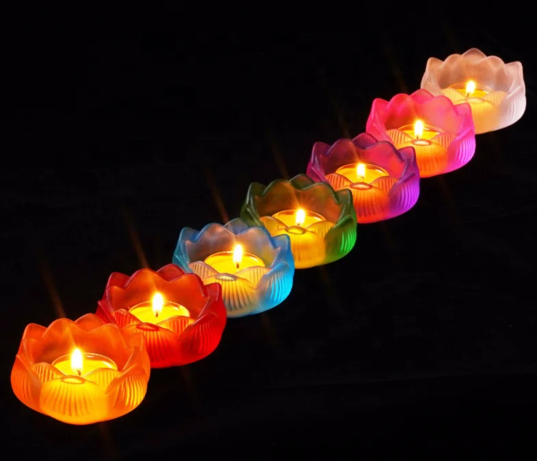 Buddha Tealight Candle Holder 7 Colours Oil Lamp Lotus Holder Sacrificial lamp Worship Light Prayer Lamp