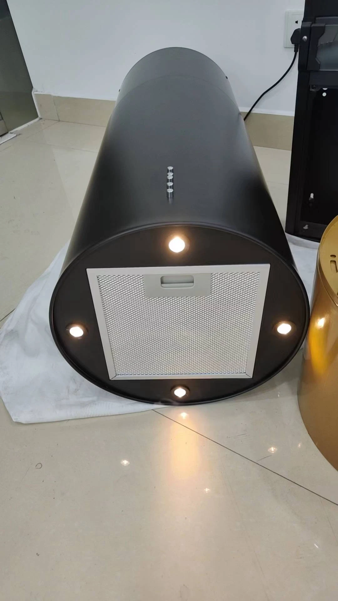 Island Kitchen Hood with Aluminum Filter Cylinder Shape Smoke Smart Extractor Hood Modern Black Flat Kitchen Hood