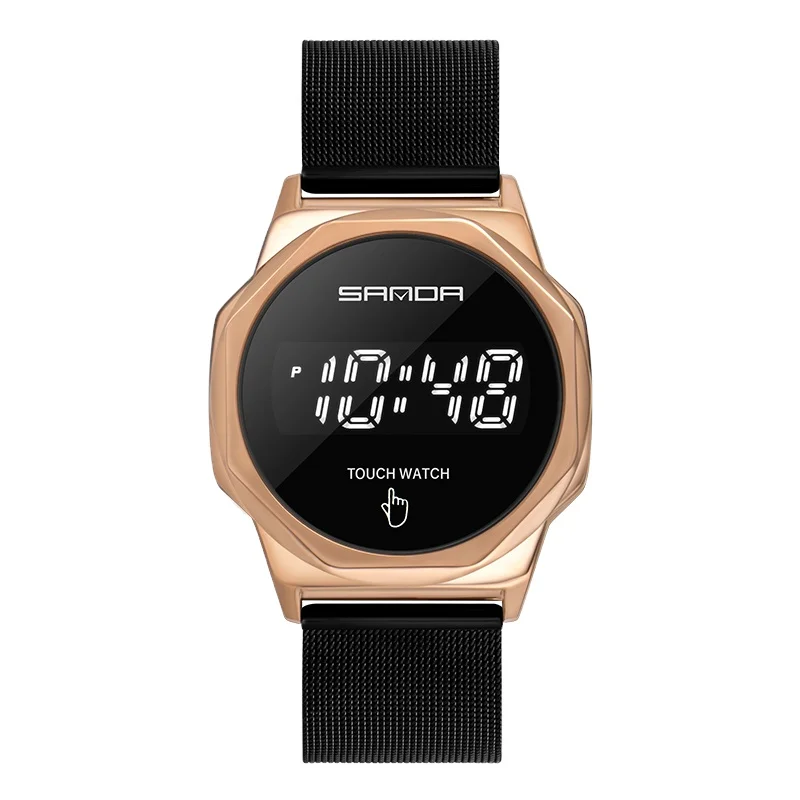 New Fashion Sanda 8010 Man Sport Digital Touch Screen Led Watch Men Stainless Steel Digital Luxury Watch Relojes