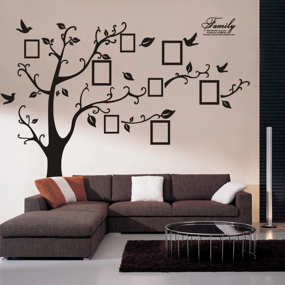 Home decoration 3d adhesive large photo frame tree sticker for wall