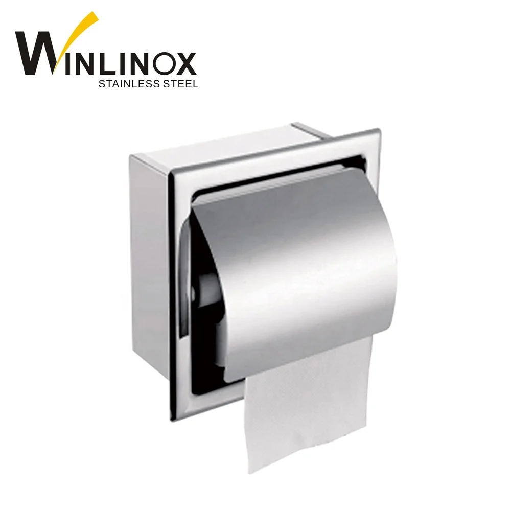 Recessed double tissue holder stainless steel toilet paper roll holder