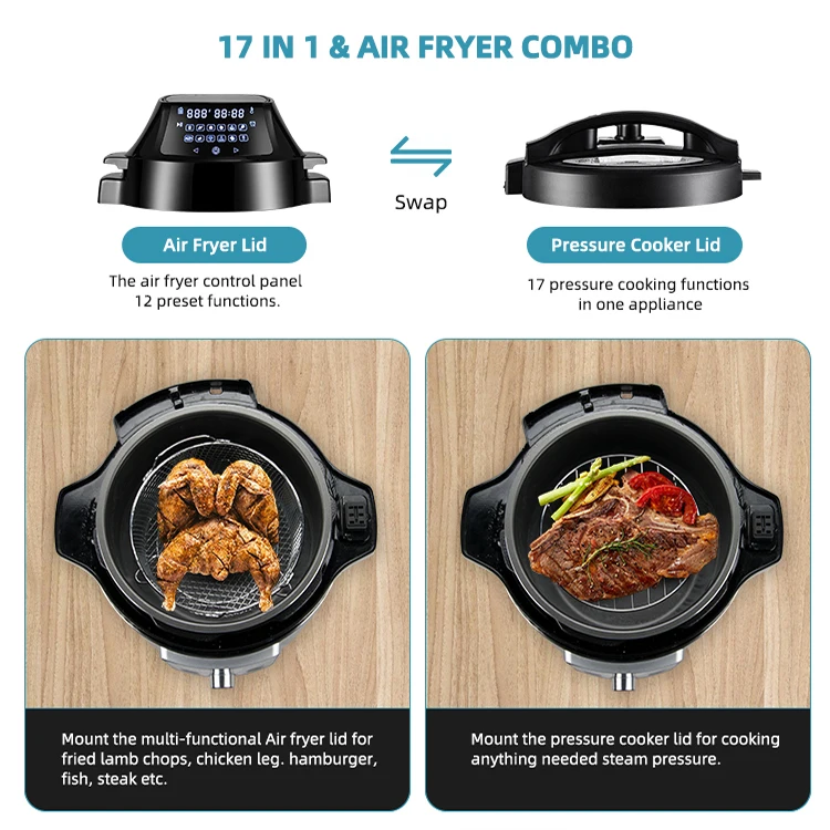 Premium Quality Two Display Gmark Cooking 2 In 1 Electric Pressure Cooker Air Fryer