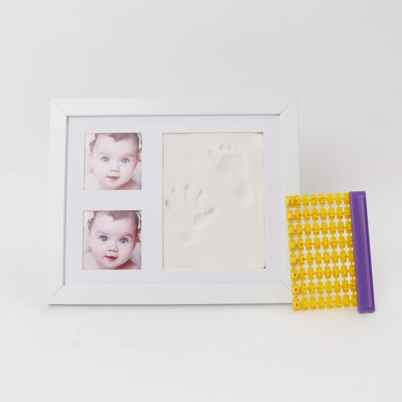 Baby Handprint & Footprint Kit (Date & Name Stamp) Clay Hand Print Picture Frame for Newborn - Best New Mom Gift