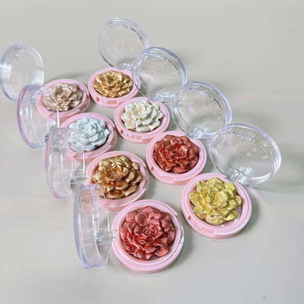 Private Label Custom Logo Rose Flower Translucent Highlighter Powder Bronzer Brightening Powder Loose Glitter Highlighter