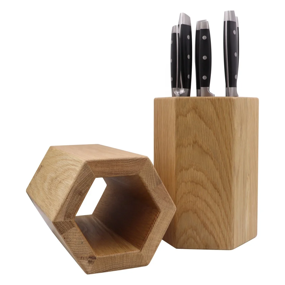 Round shape oak wood magnet knife block