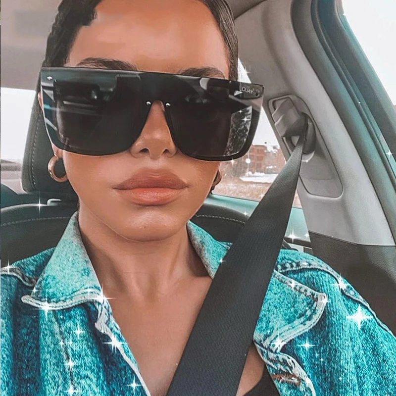 Quay large sunglasses 2021 Oversized big face square  frame one piece mirror sunglasses customized logo