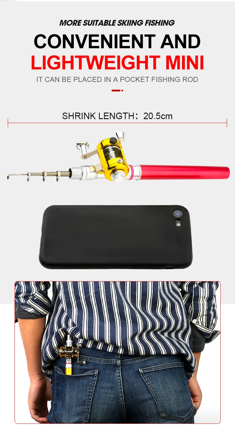 FISHGANG OEM Pen Fishing Rod and reel combo set Telescopic Portable Pocket fishing rod 1Meter Carbon Fishing rod