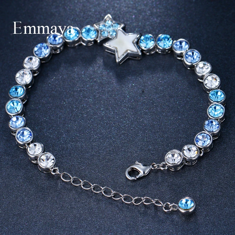 EMMAYA Fashion Romantic Star Blue Stone Cubic Zircon Silver Plated Elegant Bangle Bracelet for Women Bridal Wedding Jewelry Gift